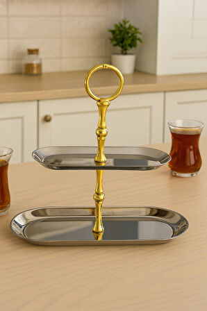 2 Katlı Kayık Tepsi Paslanmaz Çelik Sunumluk,Kurabiyelik,Makaronluk,Söz,Nişan Masa Aksesuarı,Çeyiz