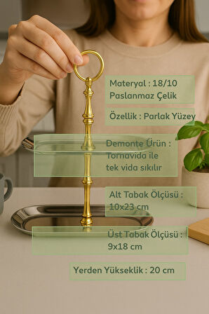 2 Katlı Kayık Tepsi Paslanmaz Çelik Sunumluk,Kurabiyelik,Makaronluk,Söz,Nişan Masa Aksesuarı,Çeyiz