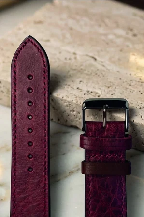 22mm Premium Hakiki Deri Saat Kordonu Klasik Saat Kayışı Paslanmaz Çelik Tokalı - Bordo