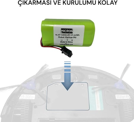 14.4V 3200MAH Robot Süpürgeler İçin Uyumlu Pil (Batarya) Yüksek Kapasite Yüksek Performans, 1.5 Kata Kadar Uzun Kullanım