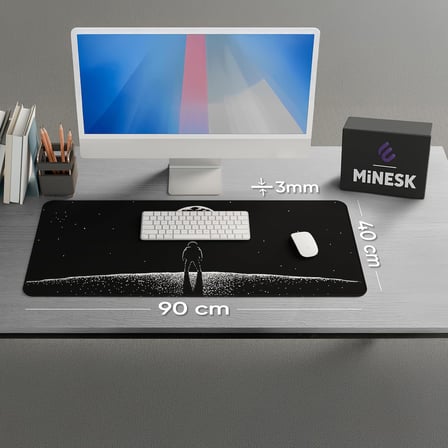 90X40 CM XXL Gaming Mouse Pad [High Density Hybrid Kumaş] [Kaymaz Taban] [Yüksek Çözünürlüklü Baskı] Fare Altlığı Oyuncu Mousepad (The Moon)