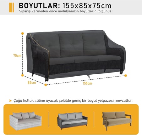 Haegs Çift Kişilik Bahçe Koltuk Örtüsü, Koruma Kılıfı, Su Geçirmez Açık Hava Bahçe Mobilya Kılıfları, Dış Mekan Sandalye Kılıfı Örtü Branda, Ağır Hizmet Tipi, 155-85-75 - Siyah