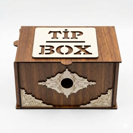 Ahşap Bahşiş Kutusu (Tip Box), Dekoratif Para Kutusu, Kilitli Tasarım, Kafe ve Restoran İçin