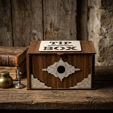 Ahşap Bahşiş Kutusu (Tip Box), Dekoratif Para Kutusu, Kilitli Tasarım, Kafe ve Restoran İçin