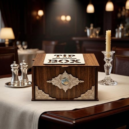 Ahşap Bahşiş Kutusu (Tip Box), Dekoratif Para Kutusu, Kilitli Tasarım, Kafe ve Restoran İçin