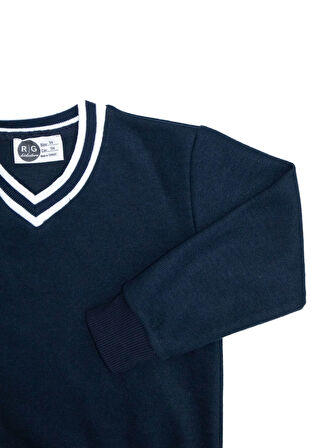 Genç V Yaka Triko Yaka Detaylı Selanik Kumaş Sweat