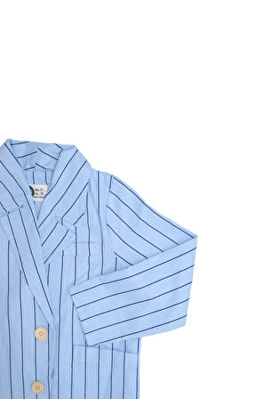 Genç Keten Çizgili Takım Elbise