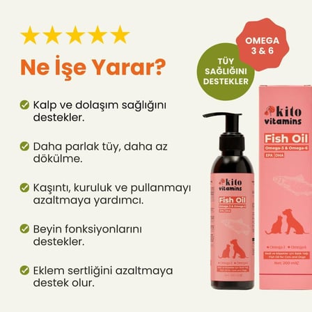 Balık Yağı 200 ml (Kedi ve Köpekler için Omega 3 &amp; 6 İçerikli Deri, Tüy, Eklem ve Kalp Sağlığı Destekleyici Balık Yağı)