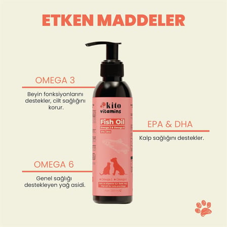 Balık Yağı 200 ml (Kedi ve Köpekler için Omega 3 &amp; 6 İçerikli Deri, Tüy, Eklem ve Kalp Sağlığı Destekleyici Balık Yağı)