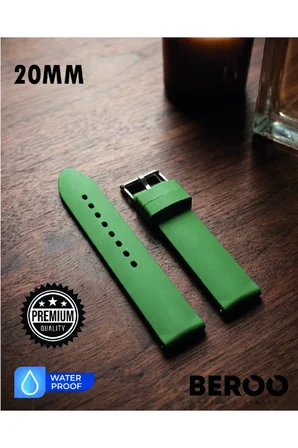 20mm Premium Düz Silikon Saat Kordonu – Ultra Konforlu, Su Geçirmez, Dayanıklı Tasarım - Haki
