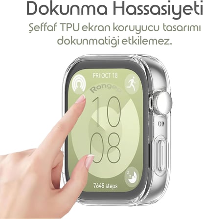 Huawei Watch Fit 3 için 360° Kasa Koruyucu Yumuşak TPU Kılıf Dokunmatiği ve Netliği Etkilemeyen Fit 3 Ekran Koruyucu Kılıf Darbelere Karşı Huawei Watch Fit3 Ekran Koruma (Şeffaf)