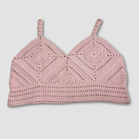 Uretti - Yıldız 7202 - El Örgüsü Crop Büstiyer Bikini Üstü Motif - Lila