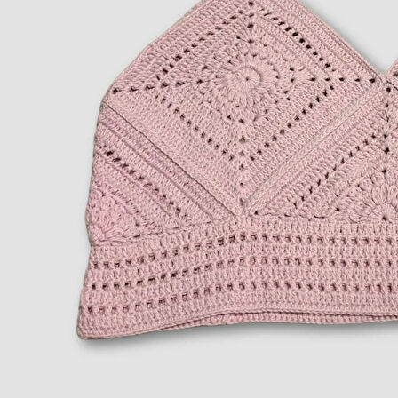 Uretti - Yıldız 7202 - El Örgüsü Crop Büstiyer Bikini Üstü Motif - Lila