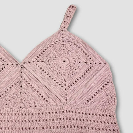 Uretti - Yıldız 7202 - El Örgüsü Crop Büstiyer Bikini Üstü Motif - Lila