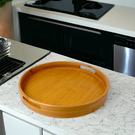 Deconox Yuvarlak Bambu Tepsi 35cm, Daire Sunum