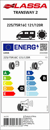 Lassa 225/75R16 C 121/120R Transway 2  D-B-71 Yaz Hafif Ticari Lastiği (Üretim Yılı: 2025)