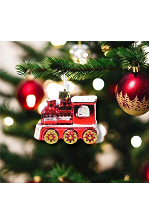 Yılbaşı Süsü 3'lü Tren Ev Kırmızı 6 cm