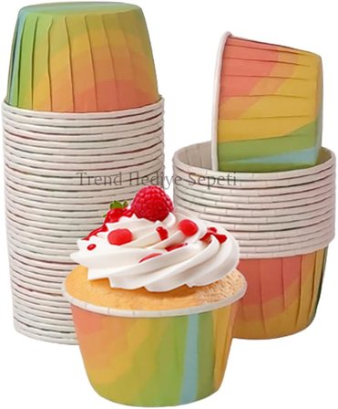 50'li Gökkuşağı Muffin Kek Kalıbı, Kek Kapsülü Cupcake Kalıbı, Airfryer Uyumlu