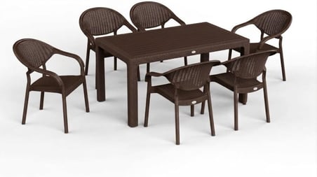 90 x 150 Bambu Plastik Rattan Camsız Bahçe Balkon Teras Masa Sandalye Takımı 6 Kolçaklı Sandalyeli (Antrasit)