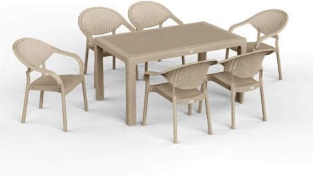 90 x 150 Bambu Plastik Rattan Camsız Bahçe Balkon Teras Masa Sandalye Takımı 6 Kolçaklı Sandalyeli (Antrasit)