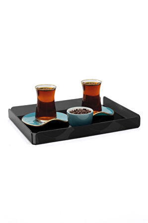 Siyah Pleksi Çay Kahve Sunum Servis Tepsisi Ofis Masa Üstü Evrak Düzenleyici-Banyo Organizer 30x22cm