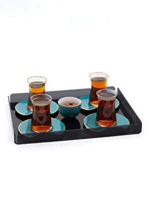 Siyah Pleksi Çay Kahve Sunum Servis Tepsisi Ofis Masa Üstü Evrak Düzenleyici-Banyo Organizer 36x26cm