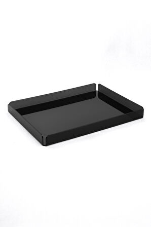 Siyah Pleksi Çay Kahve Sunum Servis Tepsisi Ofis Masa Üstü Evrak Düzenleyici-Banyo Organizer 36x26cm