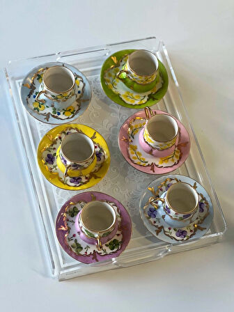 Dantel Karanfil Desenli Pleksi Şeffaf Kahve Çay Sunum Servis Tepsisi 36X26cm