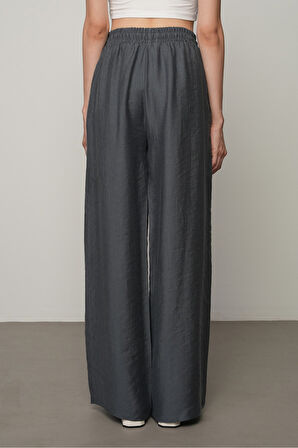 Kadın Düz Renk Beli Lastikli Bol Paça Pantolon