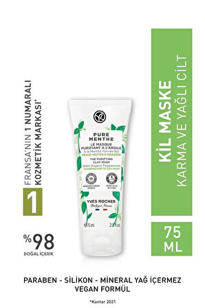 Karma Ve Yağlı Ciltler İçin Pure Menthe Kil Maske-75 ml / Şampuan Masaj Fırçası Bambu Hediyeli