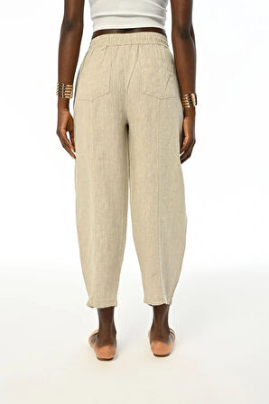 KADIN RAHAT KALIP BOL PAÇA BELİ LASTİKLİ NATUR PANTOLON