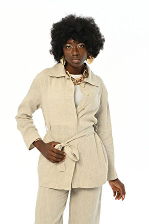 KADIN ÖNDEN BAĞLAMALI NATUR GÖMLEK