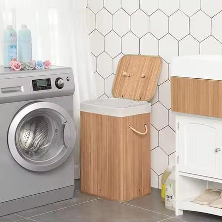 Ekolojik Bambu Çok Amaçlı Saklama Sepeti, Pamuk Bez İç Astarlı, Kapaklı ve Halat Saplı Modern ve Minimalist Tasarım (İkili)