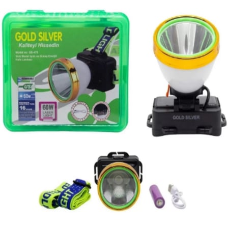 Gold Silver 60W Güneş Enerjili Kafa Lambası