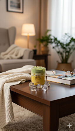 Mango Matcha Iced Latte Mum – Gerçek Görünümlü Aromatik Dekoratif Kokulu Mum