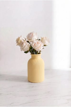 Senfoni Vazo Dekoratif Set - Modern Minimalist Estetik Tasarım Dekoratif Set - Pilli Mum, Mumluk Ve Tepsi Dahil Ev Ofis Salon Dekorasyonu İçin Şık Kompozisyon - Ahenk Tasarım