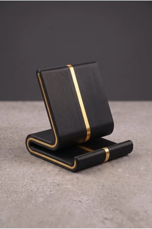 Vero Siyah Üzeri Gold Şeritli Masaüstü Telefon Tutucu ve Tablet Standı - Modern Oyuncu Aksesuarı