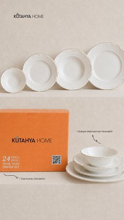 Kütahya Home 24 Parça Altın File Yemek Takımı | 6 Kişilik Lüks Sofra Takımı