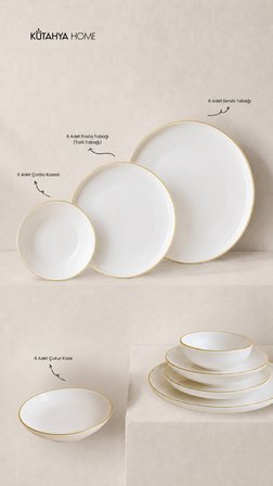 Lüks Altın Yaldız File Desenli Modern Porselen Yemek Takımı 24 parça 6 Kişilik Timeless Design