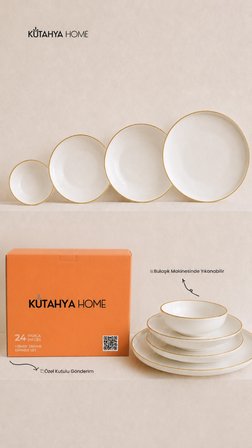 Lüks Altın Yaldız File Desenli Modern Porselen Yemek Takımı 24 parça 6 Kişilik Timeless Design