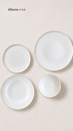 Lüks Altın Yaldız File Desenli Modern Porselen Yemek Takımı 24 parça 6 Kişilik Timeless Design