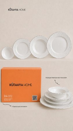 Ivory 24 Parça GÜMÜŞ Porselen Yemek Takımı - 6 Kişilik