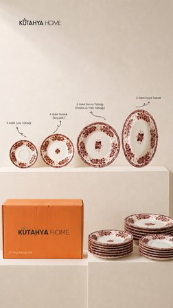 Burgundy Romance 20 Parça Porselen ikram - Kahvaltı Takımı Modern Tasarım - Vintage Model