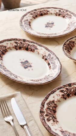 Burgundy Romance 20 Parça Porselen ikram - Kahvaltı Takımı Modern Tasarım - Vintage Model
