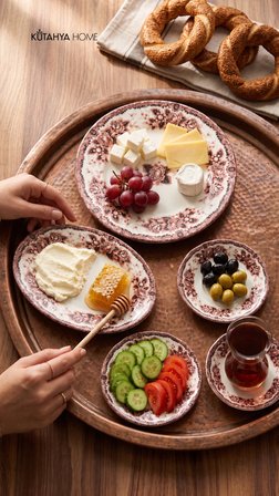 Burgundy Romance 20 Parça Porselen ikram - Kahvaltı Takımı Modern Tasarım - Vintage Model
