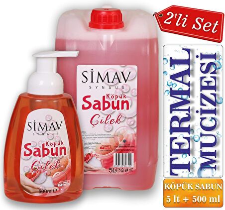 SİMAV Termal Sulu Çilek Özlü Köpük Sabun Seti 2'li - 5 Lt + 500 ml