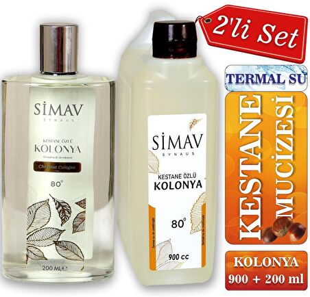 SİMAV Kestane Özlü ve Termal Sulu Kolonya 2'li Set 900ml + Cam 200ml