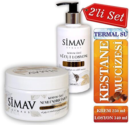 SİMAV Kestane Özlü ve Termal Sulu Cilt Bakım Seti 2'li - Krem 250ml + Losyon 340ml