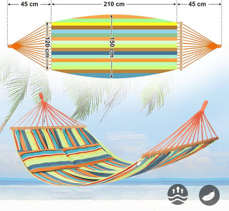Hamak, dış mekan, çok kişilik, çubuk hamak, taşınabilir ve nefes alır, 210 x 150 cm, TÜV Rheinland, 300 kg statik yük kapasitesi, dış mekan bahçe GDC22Q için