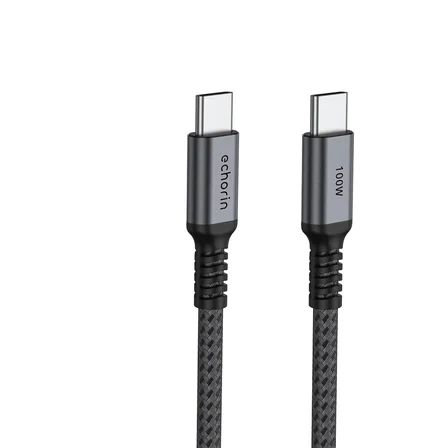 Şarj ve Veri Aktarım Kablosu 20V5A, Type C'den Type C'ye, 100W, Çift Kat Örgülü (Gri, 2 metre)